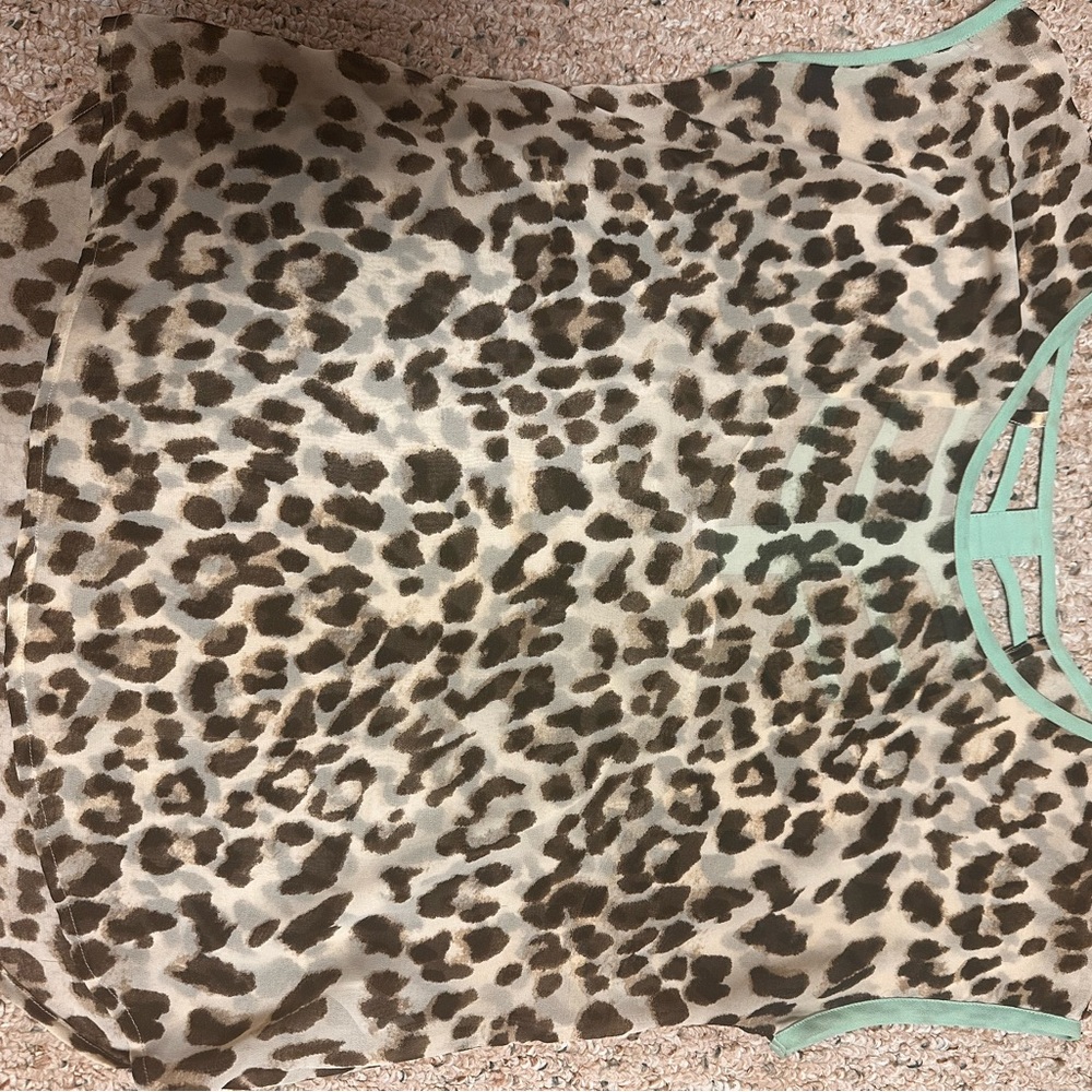 Leopard Print Sleeveless Top with Mint Trim